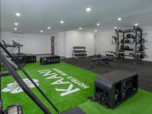a gym with green grass and a tv on the floor at Kaani Haven Beach in Ukulhas