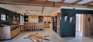 a kitchen with a star painted on the wall at Bergmichlhof in Ragnitz