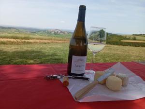 a bottle of wine and a glass on a table at Loire et Vignes in Saint-Bouize +14 photos