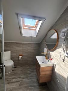 a bathroom with a sink and a skylight at La SOFIIA in Săpânța +35 photos