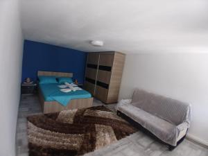 a bedroom with a bed and a couch at Casa Micu in Corbu