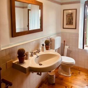 a bathroom with a sink and a toilet and a mirror at BaBi in Cison di Valmarino +14 photos
