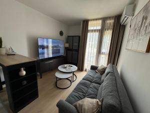 a living room with a couch and a flat screen tv at Bar holiday apartment Kastro in Bar