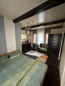 a bedroom with a bed and a couch in it at Guest House Villa Arkadia in Warsaw