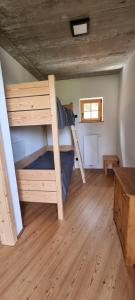 a room with a bunk bed and a desk at Bergmichlhof in Ragnitz