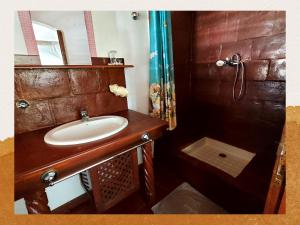 a bathroom with a sink and a shower at Hotel Les Boucaniers in Ambatoloaka +24 photos