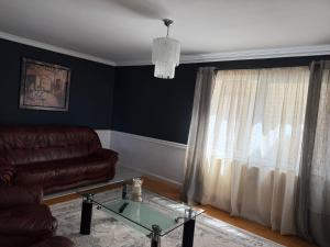 a living room with a couch and a glass table at Casa Larisa Borsa in Borsa