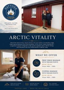a collage of a flyer with a woman making a bed at Hattvika Lodge in Ballstad
