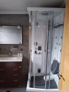 a bathroom with a shower and a sink at Peña Pandos 2 Estrellas in Felechosa