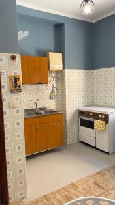 a kitchen with a white stove and a sink at RaJan Home Blue in Palizzi Marina