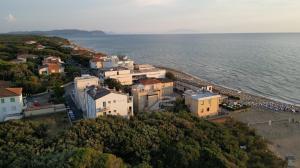 an aerial view of a town next to the ocean at Hotel Aurora in San Vincenzo