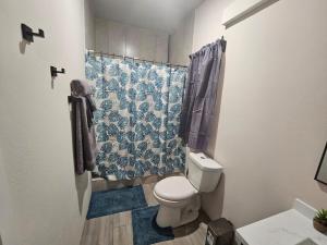 a bathroom with a toilet and a shower at z'view apartments in Cayon +3 photos