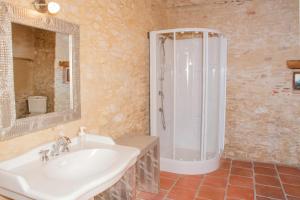 a bathroom with a sink and a shower at Gîte de la Plonde in Labessière-Candeil