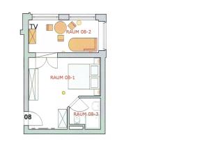 a floor plan of a small house at Appartement mit kleiner Veranda in Heringsdorf