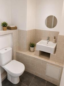 a bathroom with a toilet and a sink at Slimmo Studio in Château-Chinon