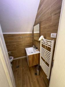 a small bathroom with a sink and a mirror at Jasmin in Jošanička Banja