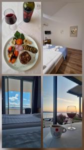 a collage of photos with a plate of food and a glass of wine at Bed and Breakfast MIRAMAR in Starigrad