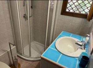 a bathroom with a sink and a shower at Villa Clelia in Stintino