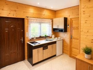 a kitchen with a sink and a counter top at Domki i Pokoje u Asi in Stegna