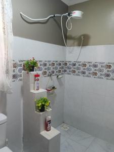 a bathroom with a shower and a toilet with plants at Sereni stays in Nakuru +15 photos