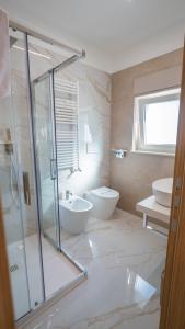 a bathroom with a shower and a toilet and a sink at VIBINUM Bed & Breakfast in Bovino