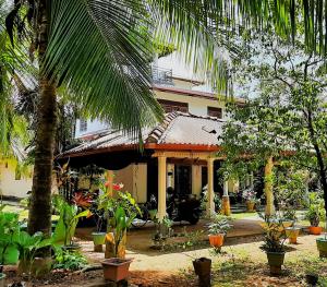 a house with a palm tree in front of it at The Green Heritance in Habarana