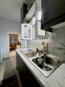 a kitchen with a sink and a counter top at Chora Residence in Khóra