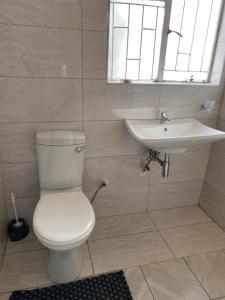 a bathroom with a toilet and a sink at Florence contractors accomodation in Standerton
