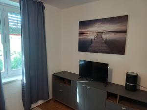 a living room with a flat screen tv on a dresser at M&L Hartberg in Hartberg