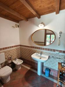 a bathroom with a sink and a toilet and a mirror at Ca' Bianca in Lugo