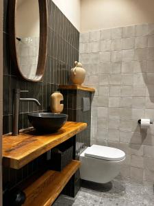 a bathroom with a sink and a toilet at De Kustwacht in Warmenhuizen +15 photos