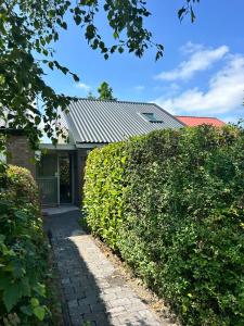 a house with a hedge in front of a building at De Strandjutter in Warmenhuizen