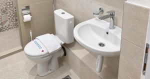 a bathroom with a toilet and a sink at Park and Fly Belgrade Airport Apartments in Surčin