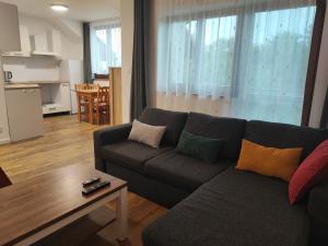 a living room with a couch and a table at Apartmán Štiavnik in Vysoké Tatry