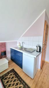 a kitchen with a sink and a counter top at Agroturystyka u Bogusi in Sarbinowo