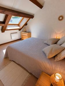 a bedroom with a large bed in a attic at Six Duplex à la montagne POMPIERY in Seyne
