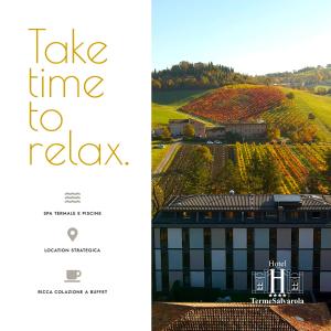 a book cover for take time to relax with a vineyard and a building at Hotel Terme Salvarola in Sassuolo