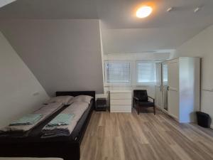 a bedroom with a bed and a desk in it at Nektarios Bulus in Kernen