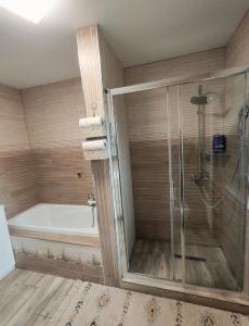 a bathroom with a shower and a bath tub at Casa Mia in Câmpulung Moldovenesc +24 photos