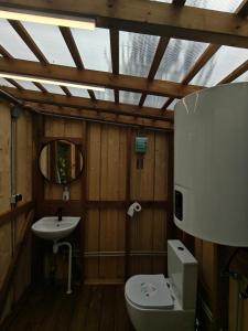 a bathroom with a toilet and a sink at AVOTUPJI GLEMPING telts in Allaži