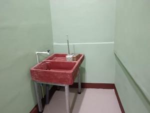 a bathroom with a red sink in a room at Señora Aura in Hone Creek
