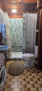 a bathroom with a toilet and a shower and a sink at Domek Szumin-Wywłoka in Majdan +16 photos