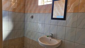 a bathroom with a sink and a mirror at Millys Guesthouse Jhb in Johannesburg