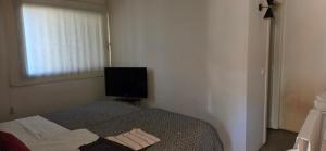 a small bedroom with a bed and a television at Villa Cañicosa in Cañícosa