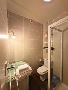 a bathroom with a toilet and a sink and a shower at Le Charme in Eauze