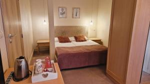 a small bedroom with a bed and a table at Villa Orlik in Barlinek +83 photos