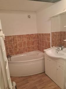 a bathroom with a tub and a sink at Domaine de la Viloudard in Saint-Aignan +6 photos