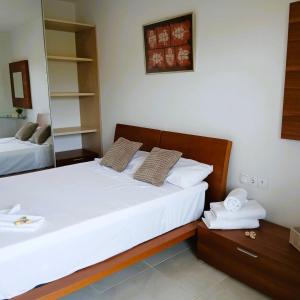 a bedroom with two beds and a mirror at MEDITERRÁNEO Benicarló NG in Benicarló