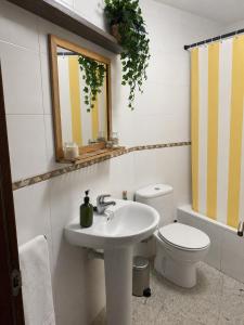 a bathroom with a sink and a toilet at El Pasaje del Marqués in El Burgo de Osma +14 photos