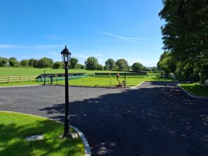 a street light in the middle of a park at Blackstairs Glamping Pod 1 in Killann